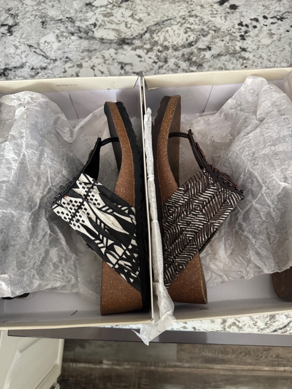 Madison Two-Tone Wedge Sandals in Black and Brown